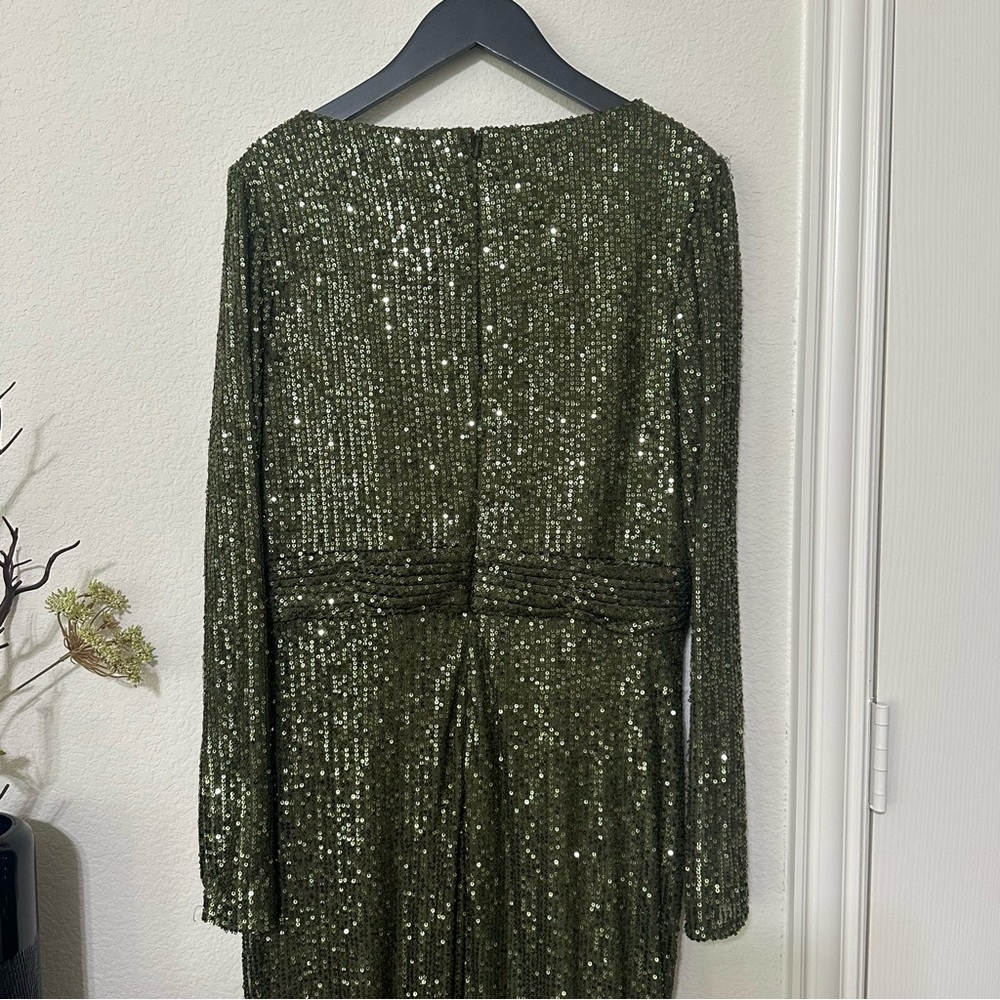 NWT Ieena for Mac Duggal Sequin Long Sleeve Faux Wrap Gown - Picture 10 of 11